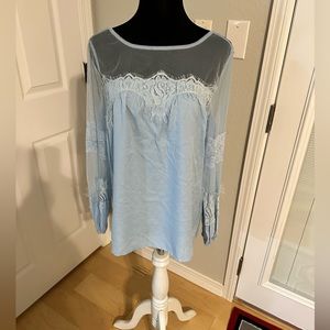 Delicate Vutti light blue lace shear top